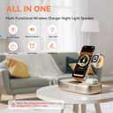 Bluetooth Speaker Alarm Clock with Wireless Charging, 15W Safe Fast Wireless Charger Station Phone Stand, 3 Level Bedside Night Light Protable Speaker, Mom Gifts Dual Digital Alarm Clocks for Bedrooms