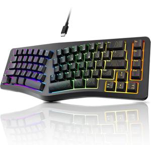 7KEYS Wired Ergonomic Keyboard, Compact Mini Split Keyboard 69 Keys, 14+ RGB Backlight, Detachable USB Type-C Cable, Natural and Comfortable Typing for Desktop Windows PC Laptop MAC (Black)