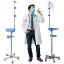 IV Pole with Wheels Medical Portable IV Stand with 4 Hooks and Tray, 52.3 to 70.8 Height Adjustable, IV Pole Stand for Hospital, Home and Outdoor Use