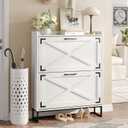 Maupvit Shoe Storage Cabinet with 2 Flip Drawers, Freestanding Organizer with Metal Legs for Entryway, Narrow Shoe Rack Cabinet, Black White