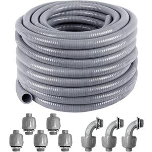 Liquid-Tight Conduit 100 ft and 8 Pieces of Connector Kit,Electrical Conduit 3/4 100ft UL Certification,Flexible Conduit with 5 Straight and 5 90-Degree Conduit Connector Fittings