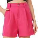 Women's Casual Pleated Dressy Business Work Shorts Elastic High Waisted Wide Leg with Pockets (Pink, XL)