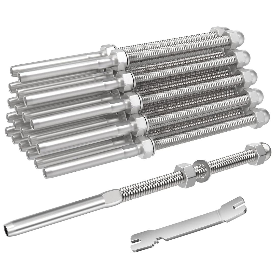 Fulifix Cable Railing Tensioner - 20 Pack Swage Threaded Stud End Fitting, T316 Stainless Steel, Cable Railing Hardware Easy Install for 1/8 Stainless Steel Cable & 2"x2" Wood/Metal Post (Black)
