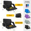 yeyeeyyee Stadium Seats with Back Support 2 Pack Wide, Exclusive Bleacher Chairs with Back and Cushion Folding Stadium Chairs, 6 Reclining Positions Waterproof Bleacher Seats (Wide|22.5" Black)