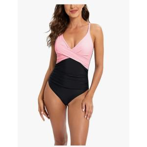 BGHSTX Women's One Piece Wrap Tummy Control Swimsuit Plunge V-Neck Crosscriss Adjustable Straps Back Bathing Suit, Medium
