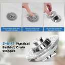 Universal Bathtub Drain Stopper Shower Drain Hair Catcher with Visible Top Strainer, Upgraded 3 in 1 Pop-up Tub Stopper Drain Plug Fit for 1.5 to 2.4" Hole, Stainless Steel Filter Basket
