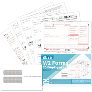 W2 Tax Forms 2025 with Envelopes, 4 Part W2 Kit of Laser Forms for 10 Employees  Compatible with Quickbooks Software & Laser, Inkjet Printers  with 3 W3s, 10 Self Seal Envelopes Included
