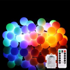ALOVECO LED String Lights 18ft 50 LEDs Battery Operated String Lights with Remote 8 Modes Waterproof Globe Starry Fairy Lights for Outdoor Indoor Bedroom Garden Party Christmas Tree (Multicolor) (Multicolor (Red, Blue, Green, Yellow))
