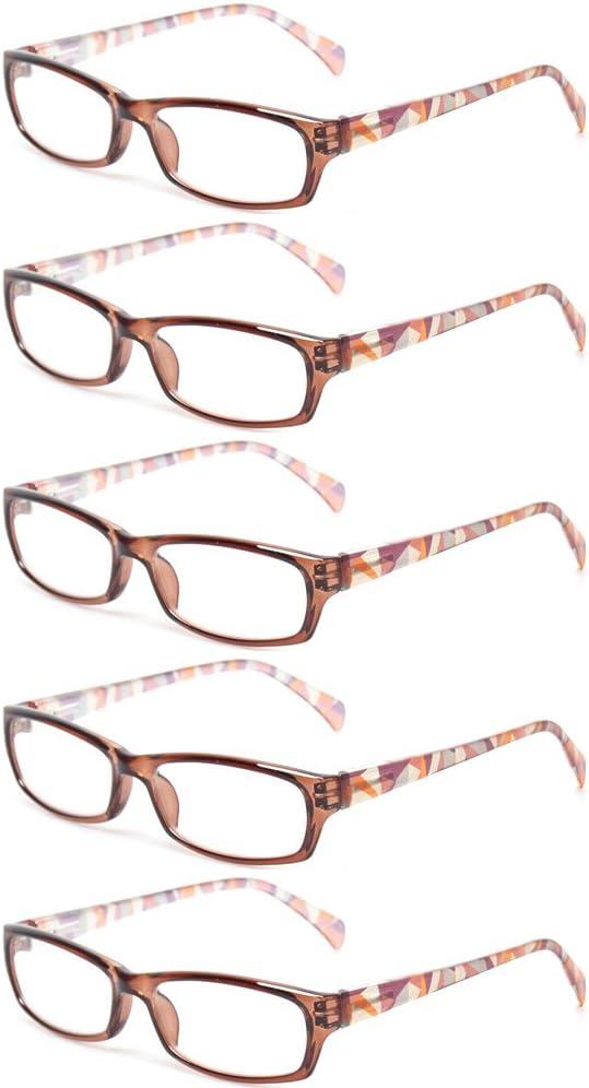Kerecsen Reading Glasses 5 Pairs Fashion Ladies Readers Spring Hinge with Pattern Print Eyeglasses for Women (5 Pack Brown, 2.75)