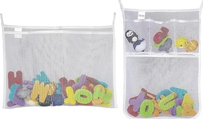 Lilly's Love Bath Toy Storage - Large 14 x 20 inch Bathtub Toy Holder + 4 Locking Hooks, Quick Dry & Easy for Kids to Put Bath Toys Away (2 Pack)
