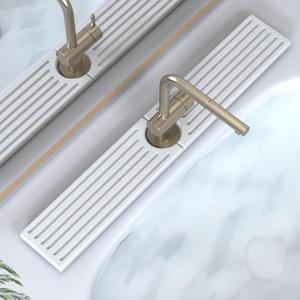 Stone Faucet Mat for Kitchen Sink, Water Absorbing Sink Water Splash Guard, Fast-Drying Kitchen Sink Faucet Mat, Durable Protector and Stone Drying Mat for Kitchen Counter Bathroom Sink (23.7" x 4", White Gray Style 3)