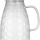 Glass Pitcher with Lid and Handle, 68 oz/2 Liter Vintage Flower Design Fridge Water Pitcher, Borosilicate Glass Water Carafe for Hot/Cold Water,Coffee,Iced Sun Tea,Heat Resistant