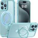 MOCCA Design for iPhone 15 Pro Case with Magnetic Invisible Stand [Full Camera Protection] [Compatible with Magsafe] Military Drop Shockproof Translucent Matte Phone Case Cover 6.1",Blue