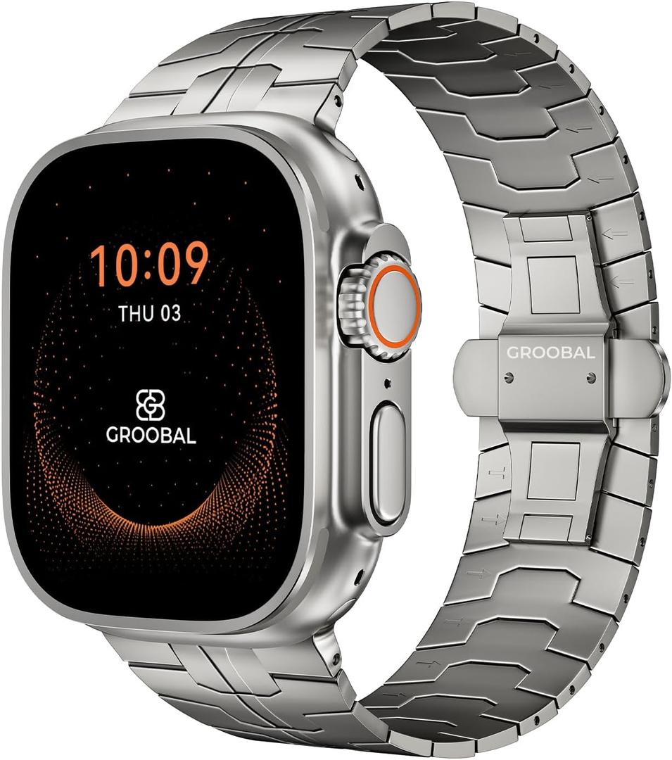 Grade 5 Titanium Band for Apple Watch Ultra 3/2/1 49mm & Series 11/10 46mm, DLC Coating Anti-Scratch Ultra 3 Band with Small-Link Design for Precise Fit, Secure Butterfly Clasp Band for Men