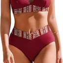 AI'MAGE High Waisted Bikini Set for Women Tummy Control Women's 2 Piece Bathing Suit V Neck Sexy Color Block Swimsuit 2025 (Red)