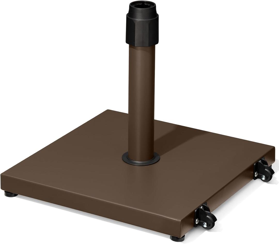 45lbs Patio Umbrella Base with Wheels - Heavy Duty Outdoor Patio Market Umbrella Stand for Deck with Rollers, Poolside, Balcony, Wind-Resistant Design, Brown