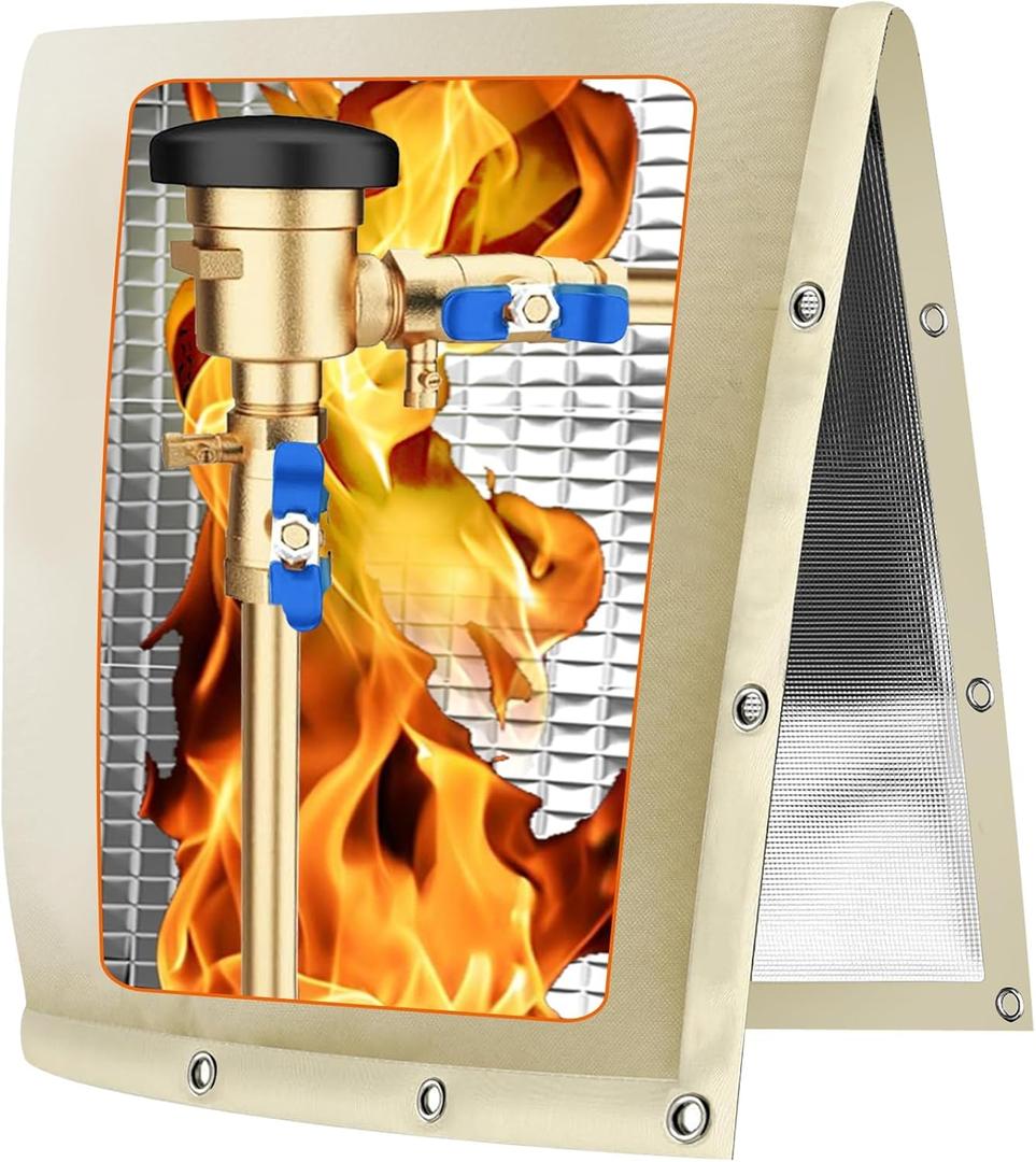 Backflow Preventer Pipe Insulation Cover (5F), POROLIR 20"X16" Thicker Pressure Vacuum Breaker Cover, Water Well Pump Sprinkler Valve Cover for Winter Freeze Protection, Khaki