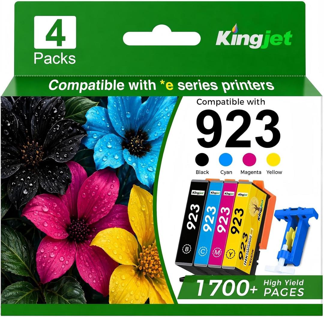 923 Ink Cartridges for HP Printers Compatible for HP 923 Ink Cartridges Work for HP OfficeJet Pro 8135e 8130e 8125e 8138e 8139e 8120e Ink Cartridges Without Chip (4 Pack, Black Cyan Magenta Yellow)