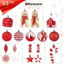 SHareconn 65pcs Christmas Tree Ornaments Set, Shatterproof Christmas Gingerbread Man Balls Bulk Gift Boxes, Hanging Plastic Decorative Baubles for Xmas Trees Decorations, Holiday Party, Red White (65CT)
