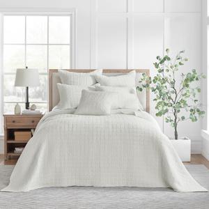 Levtex Home - Mills Waffle - King Quilted Bedspread Set - Cream Cotton Waffle - Bedspread Size (122 x 106in.), Sham Size (36 x 20in.)