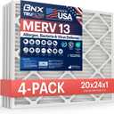 BNX TruFilter 20x24x1 Air Filter MERV 13 (4-Pack) - MADE IN USA - Electrostatic Pleated Air Conditioner HVAC AC Furnace Filters for Allergies, Pollen, Mold, Bacteria, Smoke, Allergen, MPR 1900 FPR 10