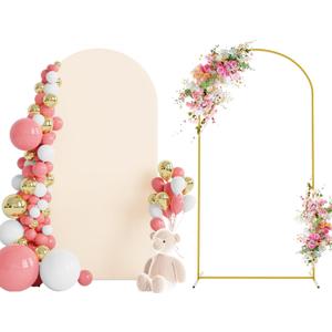 Wokceer 6.6 FT Wedding Arch Backdrop Stand and Arch Cover, Metal Arch Stand with Arch Stand Cover for Birthday Party Wedding Ceremony Bridal Baby Shower Event Decor (Beige)