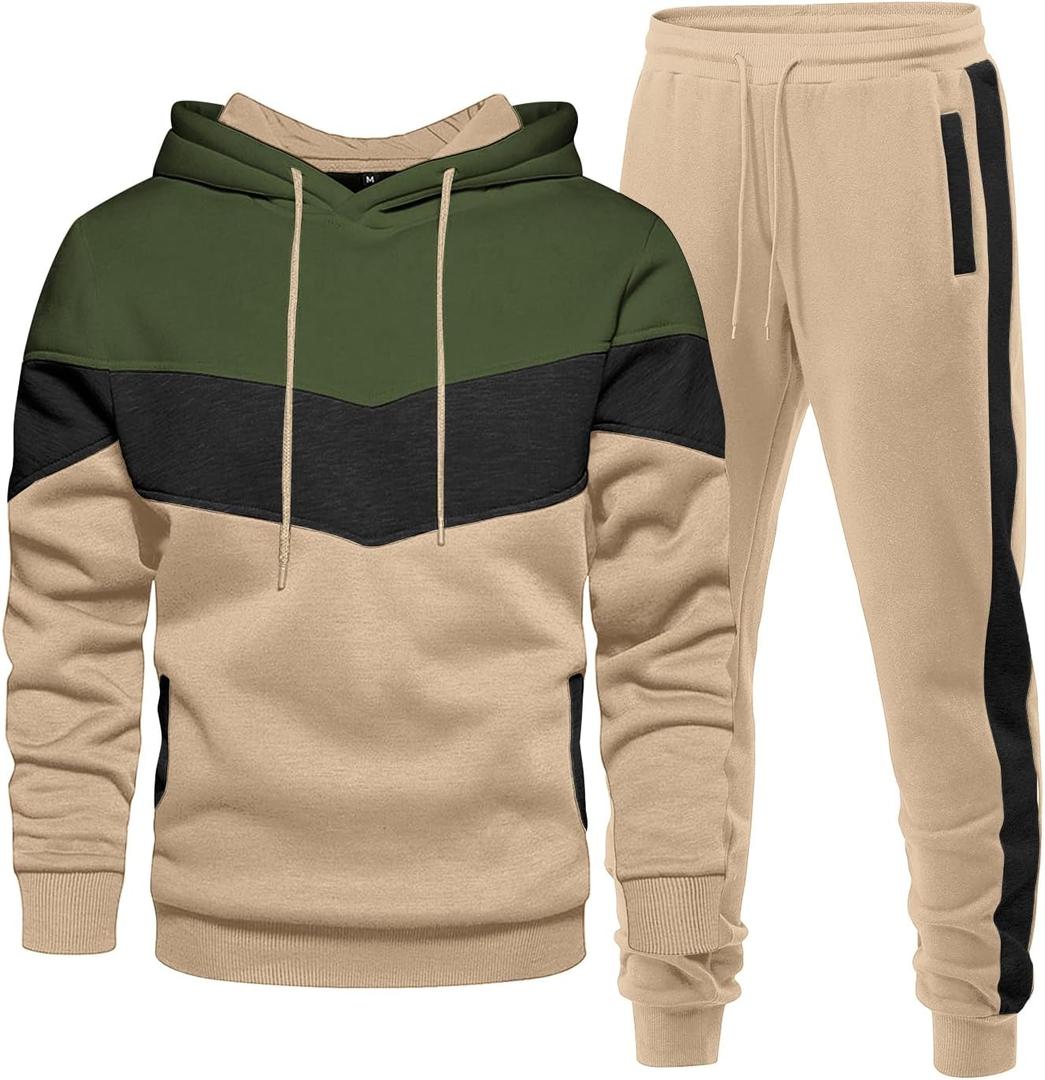 Men's Hoodie Tracksuit 2 Pieces Set Athletic Casual Hooded Sweatshirt and Joggers Set Sweatsuit Outfits (X-Large, Khaki Green)