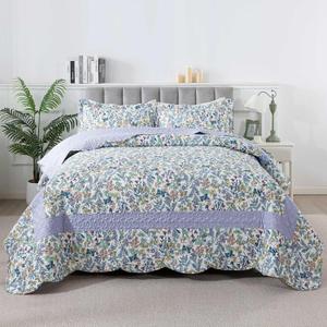 HoneiLife Oversized King Bedspreads - California King Quilt Sets 120"x120",3-Piece Floral Bedspreads, Lightweight Coverlets, Wildflower Quilts, King Quilt Bedding Sets for All Season Use