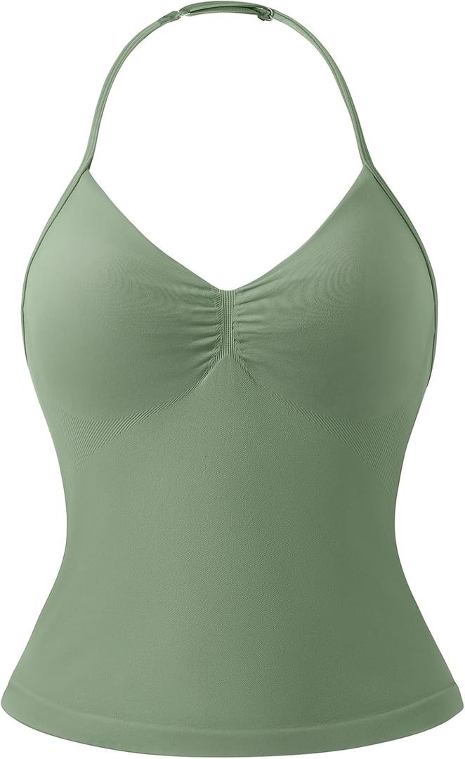 SUUKSESS Halter Workout Top for Women Backless Tank with Adjustable Strap (Green, S)