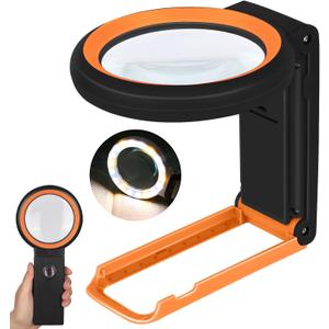 KIBTOY 30X 40X Magnifying Glass with Light and Stand, Foldable Handheld Magnifying Lenses 18 LED Illuminated Lighted Magnifier for Seniors Reading, Close Work, Coins, Jewelry Black