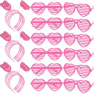 24 Pcs Valentines Heart Head Boppers Headbands and Heart Shape Sunglasses Party Supplies (Pink)