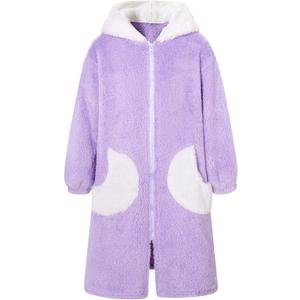 Funnycokid Girls Robe Kids Hooded Bathrobe Zip Fleece Fuzzy Soft Pajamas Plush Sleepwear 4-14 Years