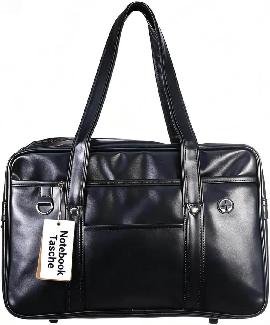 Mikikit Japanese School Bag for Women and Men - Waterproof Pu One-Shoulder Handbag Tote with Large Capacity - Uniform Shoulder Briefcase for Commuting and Laptop Carry