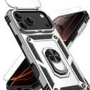for iPhone 17 Pro Max Case, with Slide Camera Cover HD Screen Protector [Military Grade 16ft. Drop Tested] Ring Holder Kickstand Protective Phone Case for Apple iPhone 17 Pro Max, Silver
