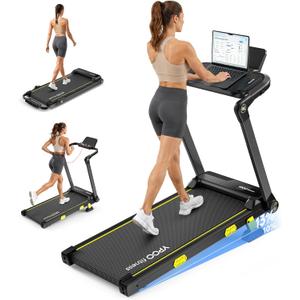 YPOO 13% Incline Walking Pad Handle 6.2MPH RGB Light Foldable | Home & office, 13% incline with RGB light, 6.2MPH speed, handle bar, 300LBS, Portable Folding Walking Treadmills & App