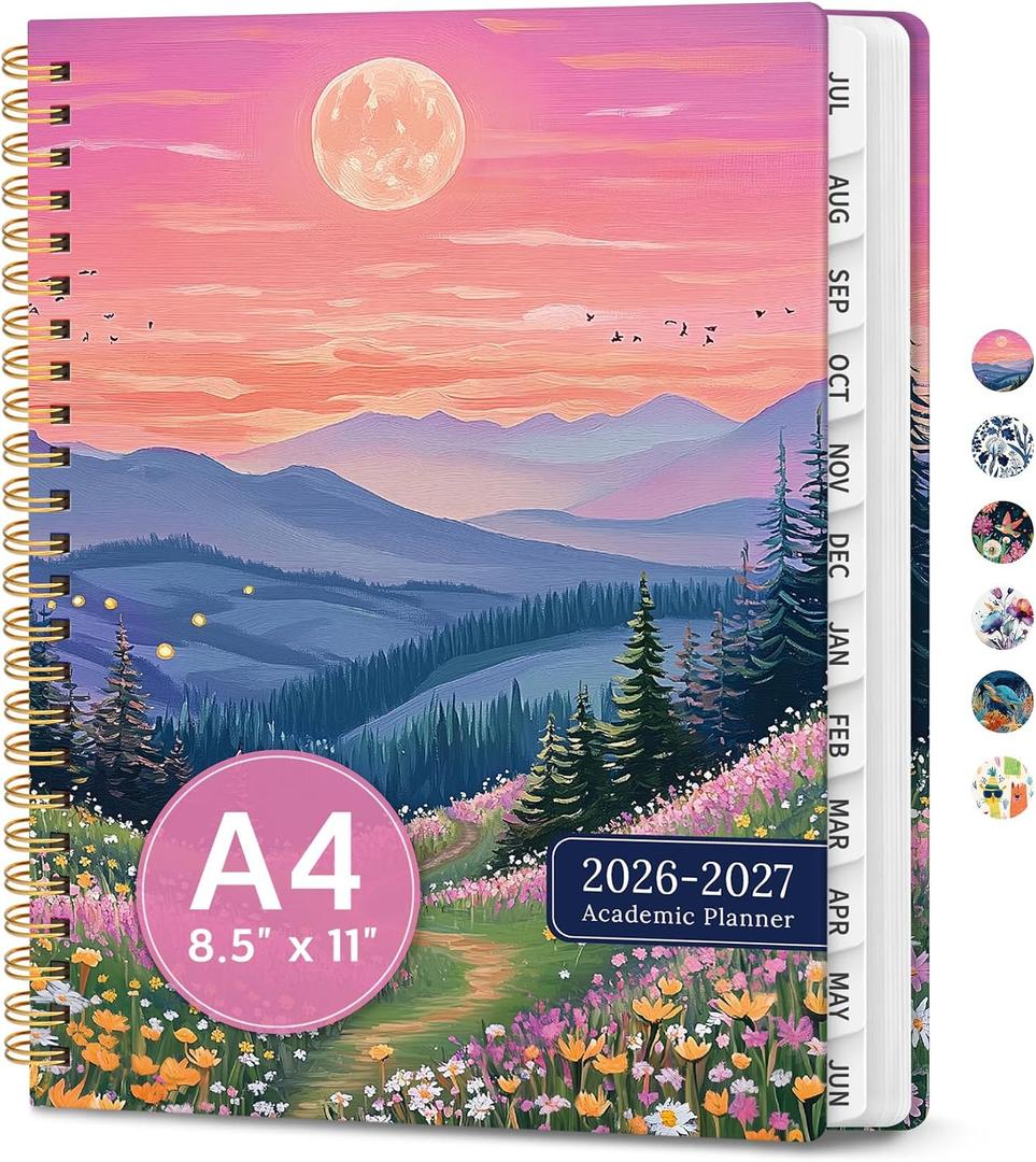 2 x Planner 2026-2027, Academic Year Monthly & Weekly Planner Caledndar, July 2026 - June 2027, Hardcover Large Planning Agenda Book with Tabs for School Office Supplies, 8.5" x 11" - Dreamscape Hills
