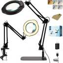 10X Magnifying Glass with Light and Stand, 5 Color Modes Stepless Dimmable LED Lighted Desk Lamp, Hands-Free Mag Desk Lamp with Clamp for Craft Hobby Painting Sewing Close Work Repair