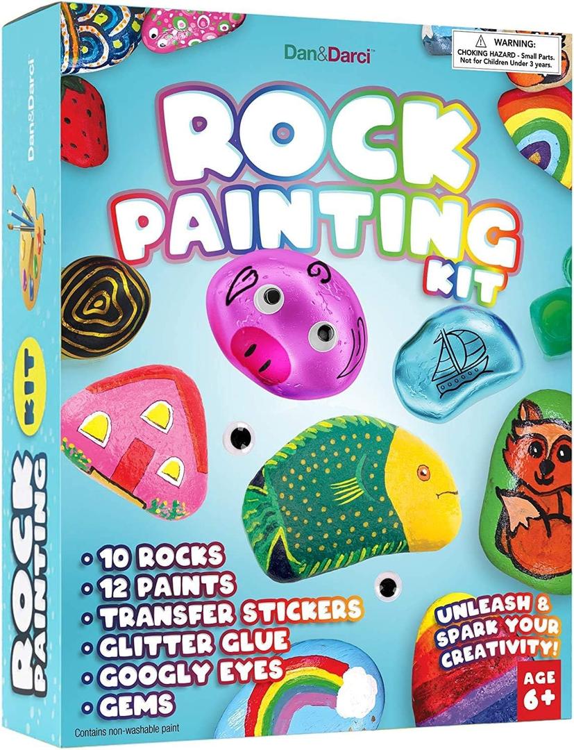 Dan&Darci Rock Painting Kit for Kids - Arts and Crafts for Girls & Boys Ages 6-12 - Craft Kits Art Set - Supplies for Rocks Paint - Best Tween Gift Ideas for Kid Activities Age 6-11 Years Old (Multi-color)