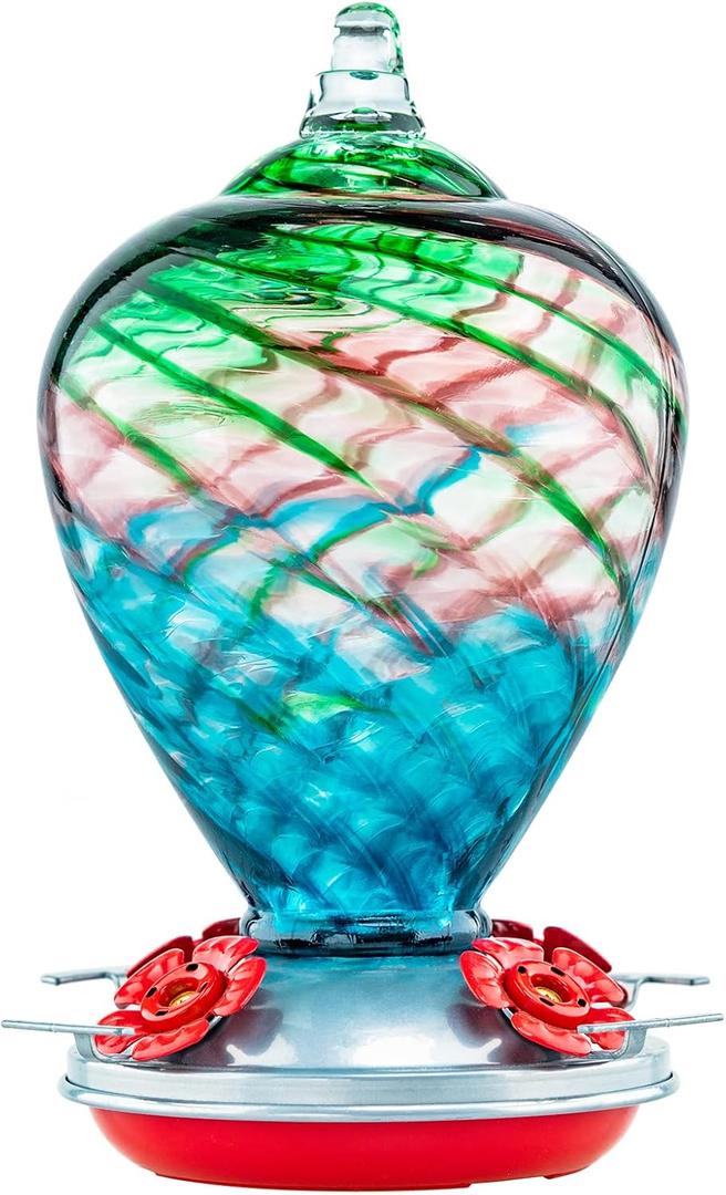 Hummingbird Feeders, 34OZ Hand Blown Glass Hummingbird Feeder for Outdoors Hanging with Ant Moat Hooks, Perfect for Gardening Yard Patio Decor Gifts (Multi-Mermaid)