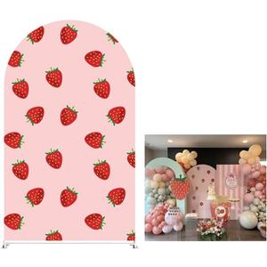 KONPON Pink Strawberry Theme Arch Backdrop Covers Sweet Strawberry Arch Stand Fabric Cover for Girl Birthday Baby Shower Party Decoration(Only Cover), Size: 3ftx6.5ft