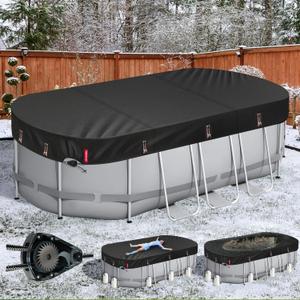 QH.HOME Winter Oval Pool Cover for 10x16 Ft Coleman/Bestway/Intex Frame Oval Pool, [2025 Upgraded Heavy Duty Fabric Durable&Ultimate Windproof] with Fast Tightening Ratchet,Cold and UV Resistant