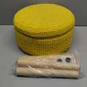 Wimarsbon Pouf Ottoman, 100% Cotton Knitted Boho Footstool, Round Footrest with Non-Skid Wood Legs, Home Dcor Handmade Pouffe, Leisure Floor Step Stool for Living Room (High Storage Yellow)