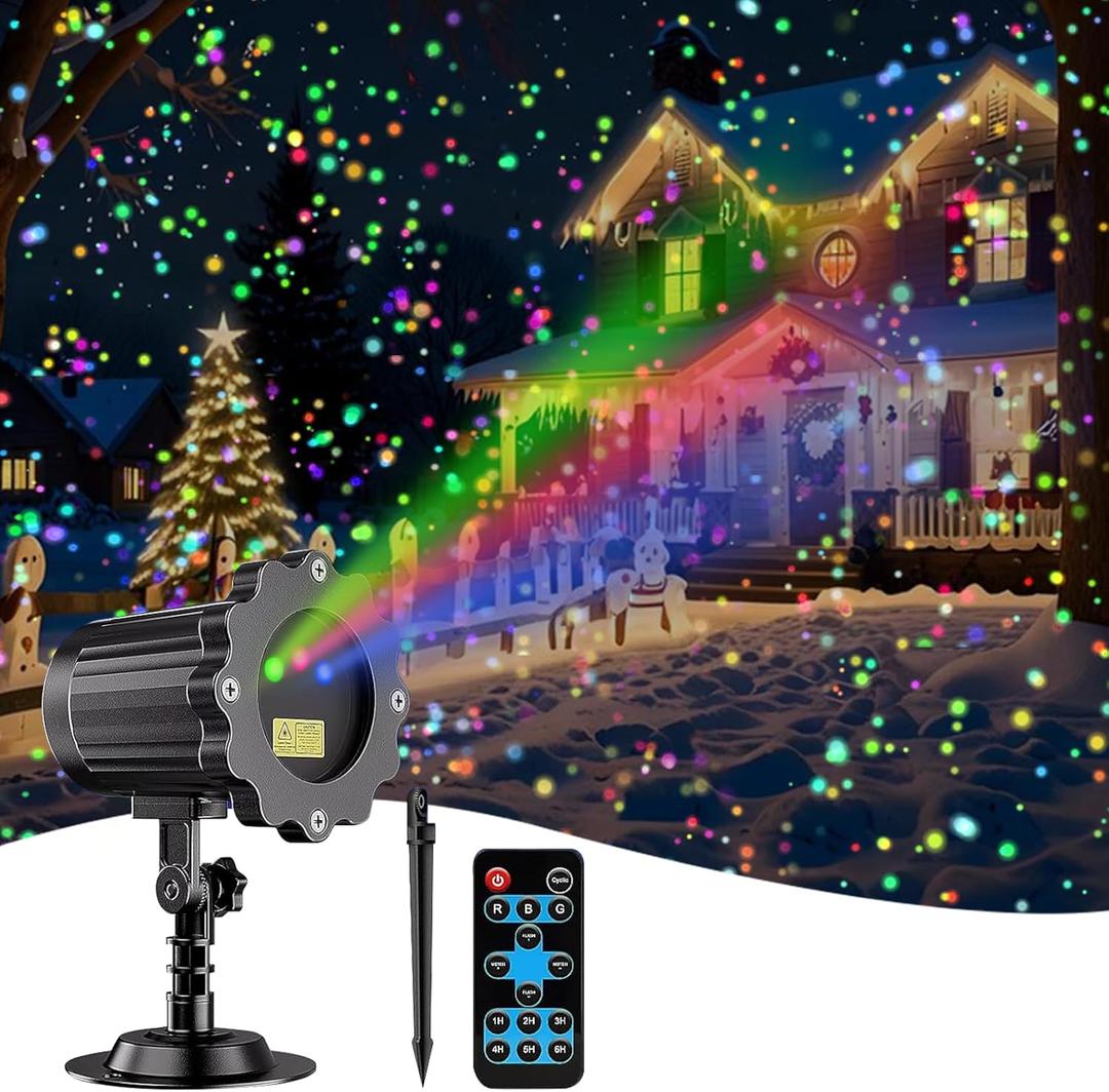 Laser Outdoor Moving RGB Christmas Projector Light - 3 Color Motion Firefly Decorative Lights Show for Halloween, Christmas, Holiday, Garden, Patio