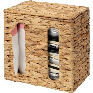 StorageWorks Garbage Bag Dispenser with Lid, Wall Mount Water Hyacinth Plastic Bag Holder for Kitchen, Cabinet, Countertop, 2 Slots