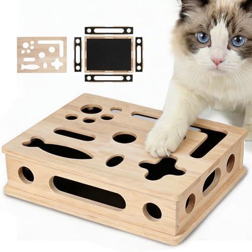 Cat Scratch Puzzle Enrichment Box, Smooth Solid Wood Cat Nail File Enrichment Box with Built-in Sandpaper, Cat Nail File Box Stress Free Alternative to Clippers & Grinders(No Bell Ball) (Large)