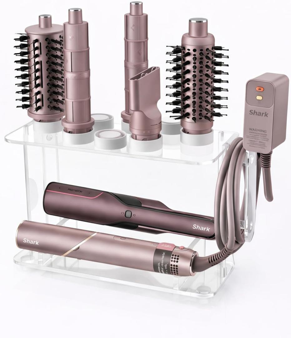 Hair Tool Holder for Dyson Airwrap, Acrylic Double-Layer Storage Holder, Hair dryer Stand Wall Mounted or Desktop, Shark Hair Dryer Holder for Dyson & Shark Attachments, Transparent