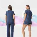 Rnxrbb 3 Piece Postpartum Nursing Pajamas Set Casual Soft Maternity Breastfeeding Pjs Sleepwear Loungewear Clothes Layer, Navy Medium