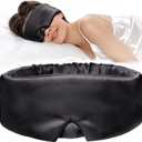 LitBear 100% Mulberry Silk Sleep Mask for Women & Men, Soft and Comfortable Eye Mask for Side Sleepers, Blackout Sleeping Mask for Home, Travel, Office, or Napping (Black)