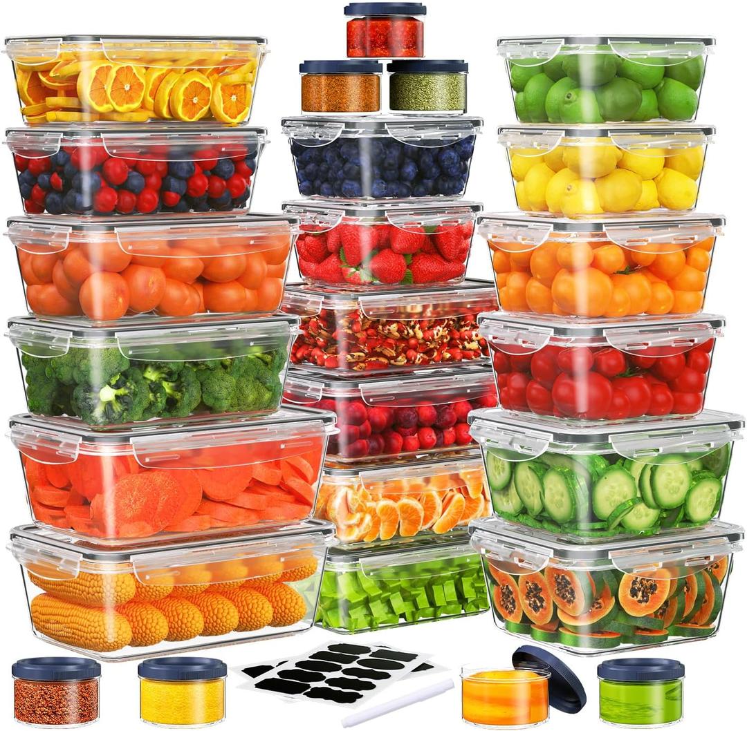 50 PCS Food Storage Containers Set, Plastic Food Containers for Pantry Kitchen Storage and Organization, Microwave and Dishwasher Safe, Leakproof & BPA-Free with Labels Pen(25 Containers & 25 Lids), Extra large