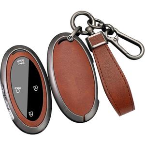 ontto Car Key Skin Fit for Hyundai Kona 2023 2024 2025 2026 Key Fob Cover Metal and Leather Key Housing for Ioniq 5 Grandeur GN7 Elantra Azera Sonata Santa fe Tucson Santa Cruz Palisade,Brown